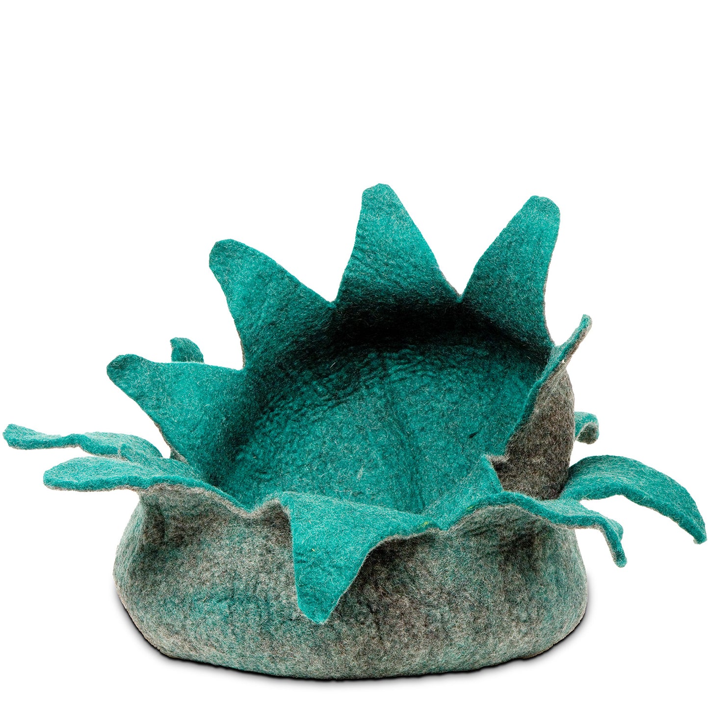 Grey and Teal Wool Petal Basket for Cats and Small Dogs
