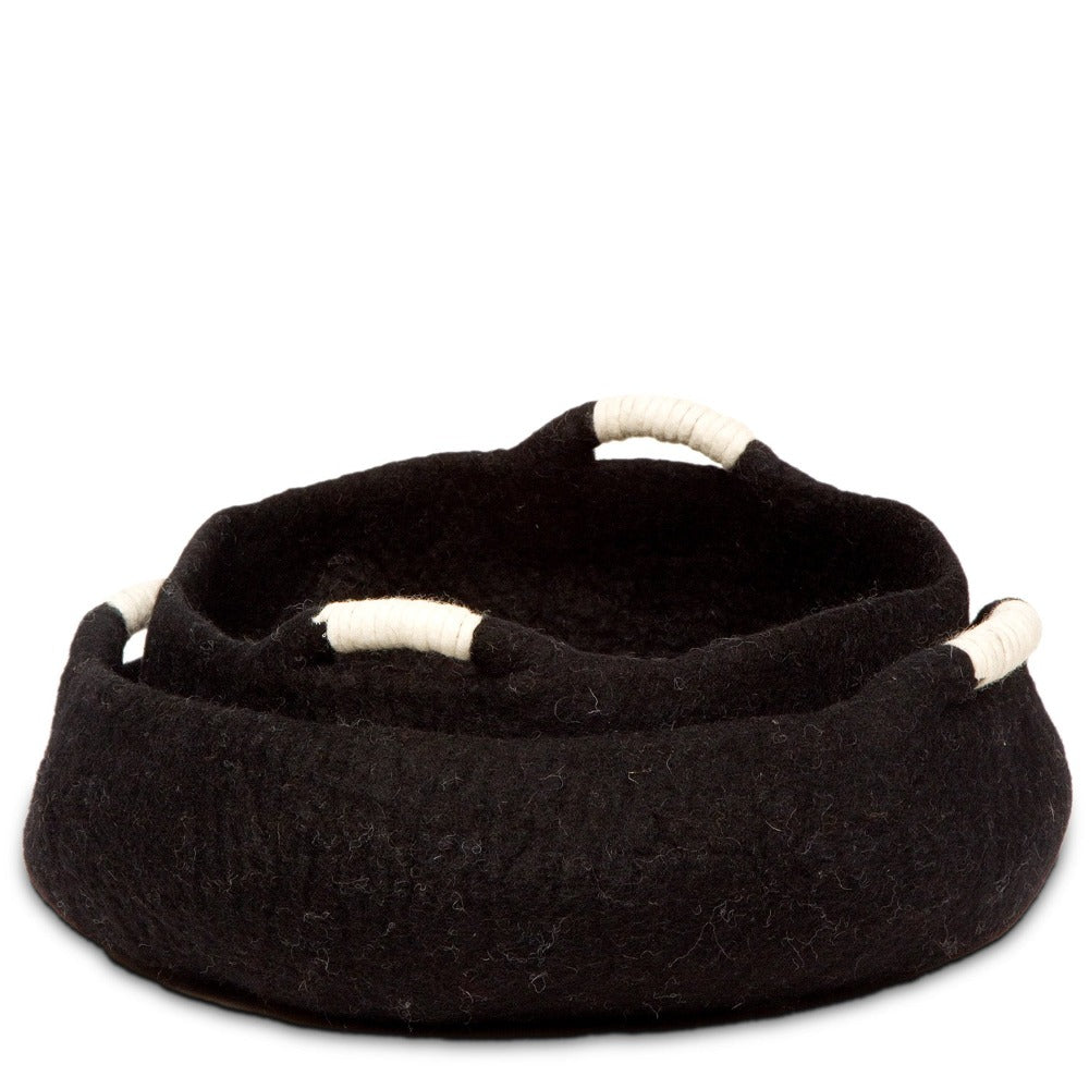 Black Wool Cat Bed and Basket for Cats and Small Dogs