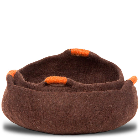 Brown Wool Cat Bed and Basket for Cats and Small Dogs